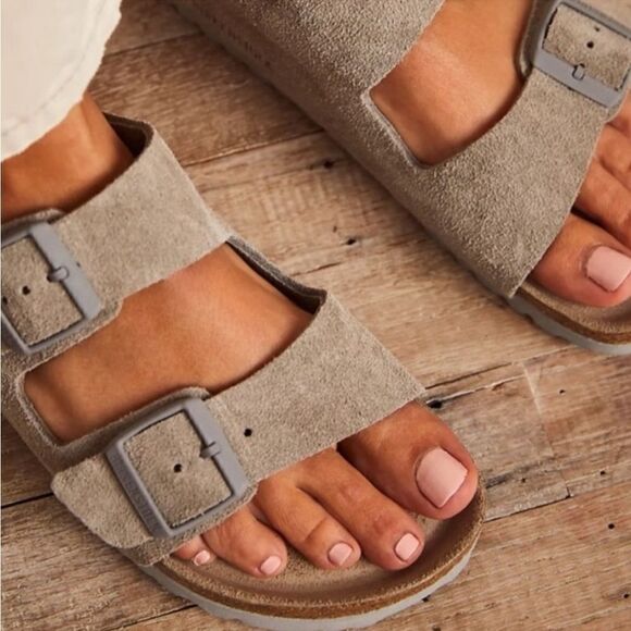 Birkenstock arizona soft slide sandal TAUPE SUEDE 8/8.5 - 39 - Picture 1 of 10